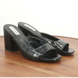 Steve Madden Womens Willa Croc Heeled Slide Sandals Size 9 M Black Faux Leather